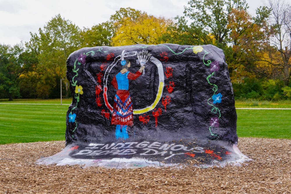 The Rock on Farm Lane was painted in honor of Indigenous People's Day on Monday Oct. 12, 2020.