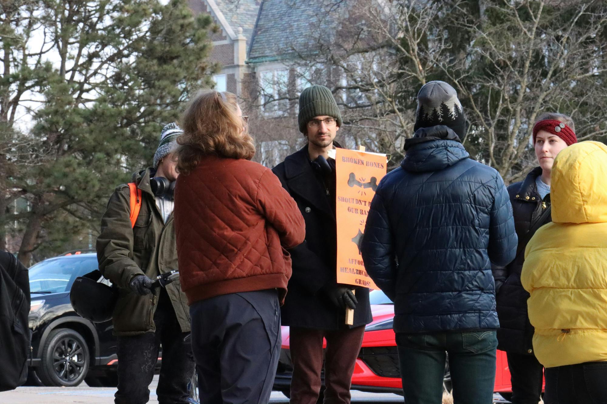 <p>Groups of graduate students in the employee union gathered to address concerns to MSU Human Resources about affordable health care, and possibly free dental and vision coverage, March 21, 2024. </p>