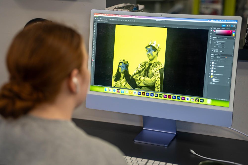 Students working in the adobe suite lounge at Snyder Hall in East Lansing, on April 8 2026