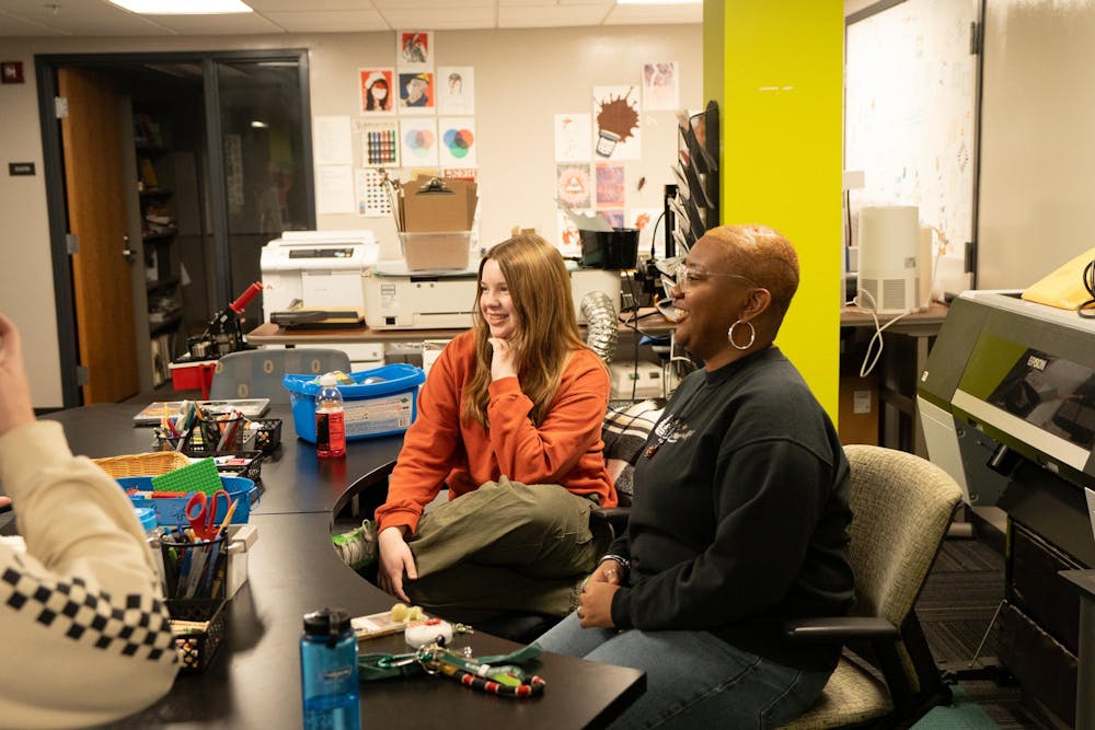 <p>Students talk at the RCAH Record Label Organization in East Lansing, MI, Jan. 21, 2026</p>