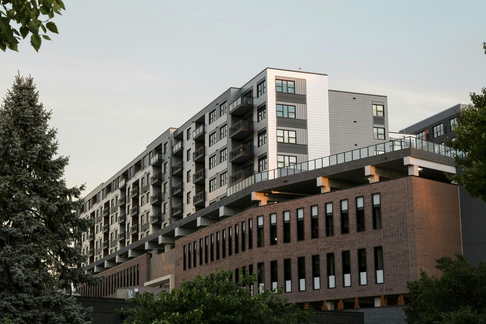 <p>A view from the back of The Abbot off-campus apartments on Sept. 2, 2020.</p>