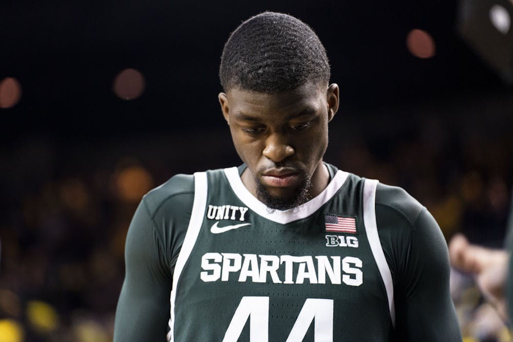 <p>Senior forward Gabe Brown after the game against Michigan at the Crisler Center on March 1, 2022. The Spartans lost to the Wolverines 87-70.</p>