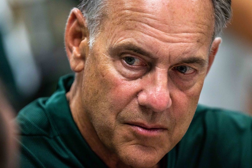 Head coach Mark Dantonio answers questions from the media on Aug. 6 at Spartan Stadium.