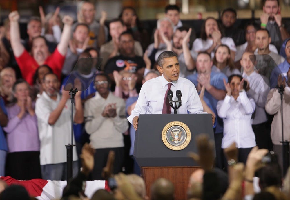 	<p>U.S. President Barack Obama speaks at Detroit Diesel Corp. on Monday, Dec. 10, 2012, in Redford, Michigan. The company, owned by Daimler, announced an investment to expand production and jobs at the facility.</p>