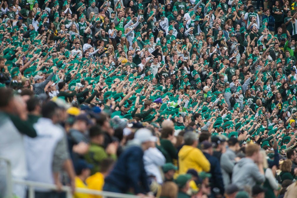The student section cheers during the game against Michigan on Oct. 29, 2016 at Spartan Stadium. The Spartans were defeated by the Wolverines, 32-23.