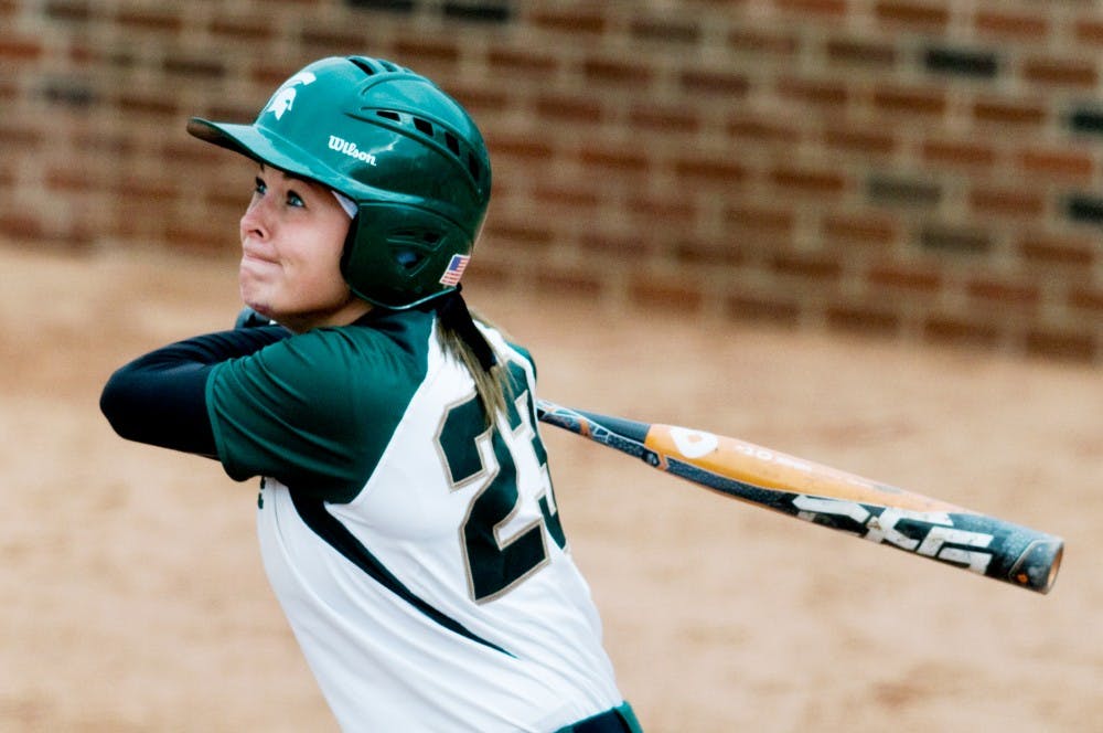 Freshman shortstop Alyssa McBride swings while up to bat against Butler Thursday afternoon at Secchia Stadium. The Spartans lost to the Bulldogs 8-1. Samantha Radecki/The State News