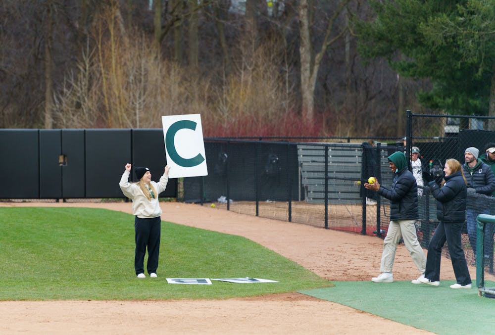 <p>The crowd cheers as Spartan fan gets the trivia question right. Michigan State lost 3-0 to Michigan at the Secchia Stadium, on April 19, 2022.</p>