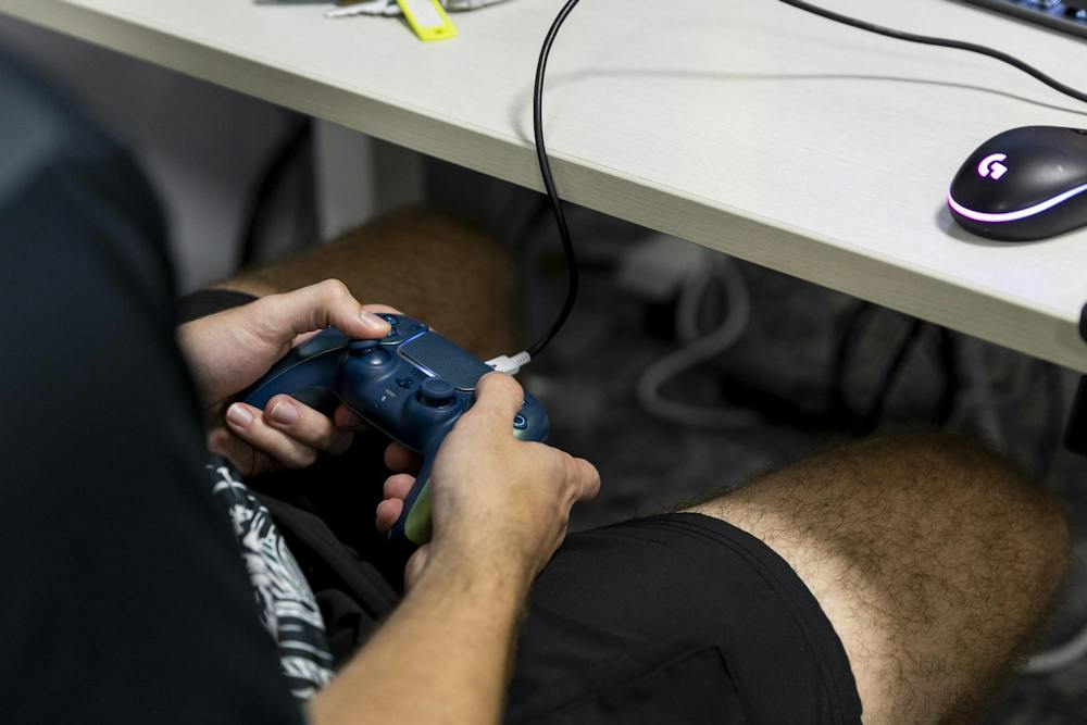 <p>Michigan State computer science student Connor Neiheisel plays Rocket League in the Hubbard Esports Gaming Hub in East Lansing, Mich., on Thursday, Sept. 17, 2026.</p>
