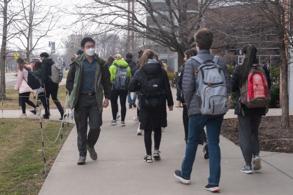 <p>Michigan State University students attend their last in-person class of the semester after receiving Coronavirus warning from President Stanley on March 11, 2020.</p>