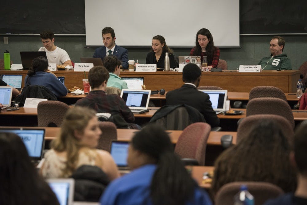 Members attend the ASMSU General Assembly meeting in the International Center on Feb. 14, 2019. Nic Antaya/The State News