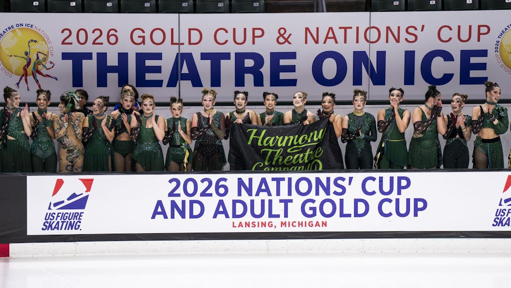 The Harmony Theatre Company gets third place at the Nations and Gold Cup for the Theater on Ice 2026 competition in the Munn Ice Arena in East Lansing, Mich., on April 26, 2026. 