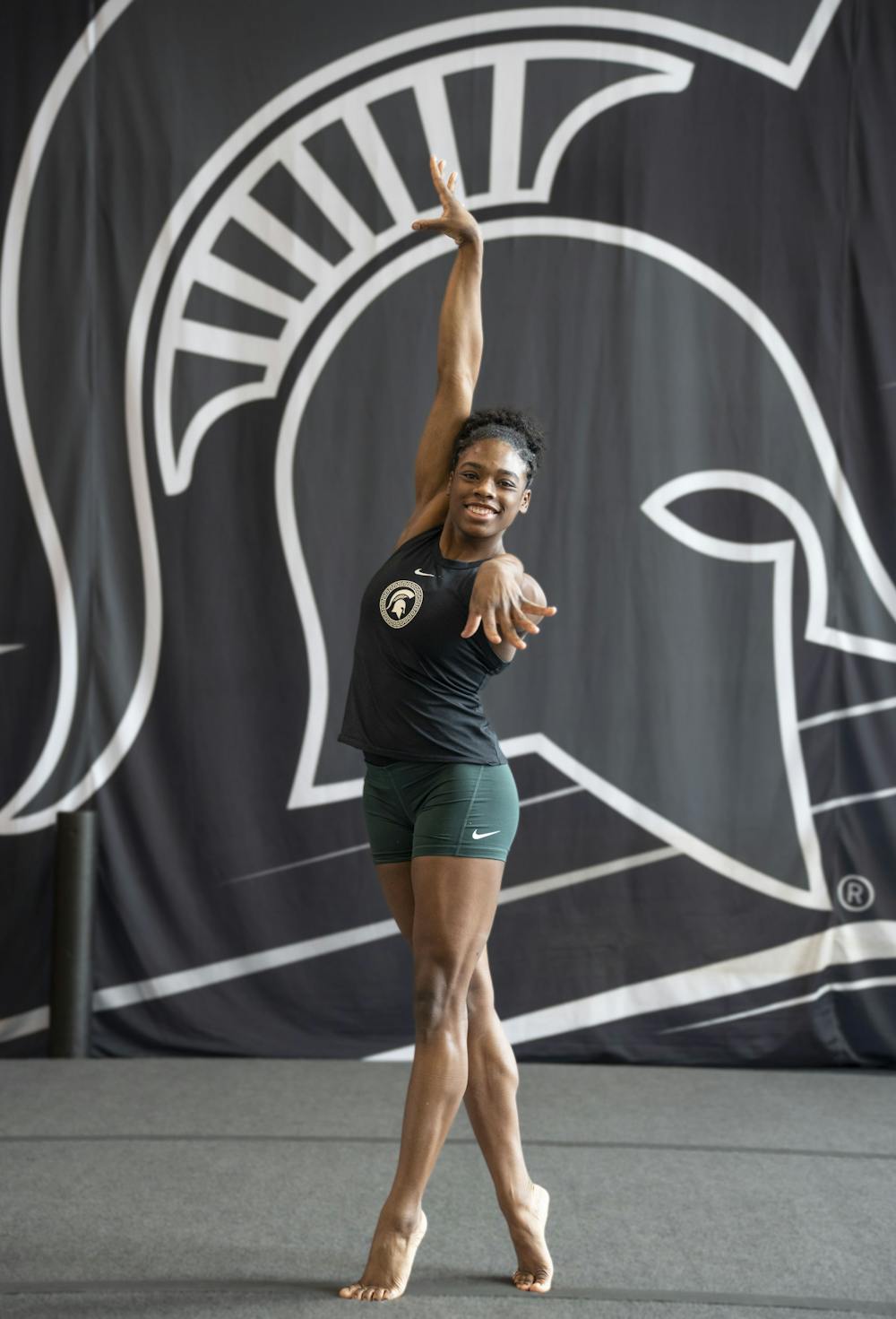 Sophomore all-around competitor Gabrielle Stephen at practice on Friday, March 24, 2023 - one week before the Spartans travel to Pittsburgh, Pa for the second round of the NCAA Regionals tournament. 
