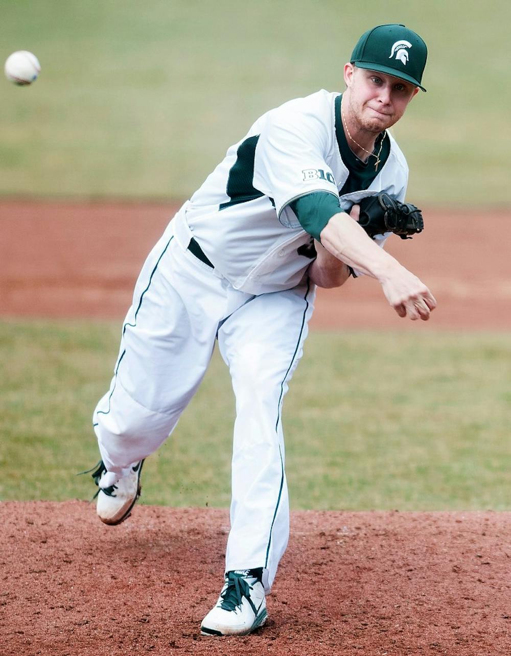 	<p>Junior right handed pitcher Chase Rihtarchik pitches the ball Tuesday, April 9, 2013, at McLane Baseball Stadium at Old College Field. The Spartans defeated Western Michigan 10-1, with Rihtarchik&#8217;s record now at 4-0. Danyelle Morrow/The State News</p>