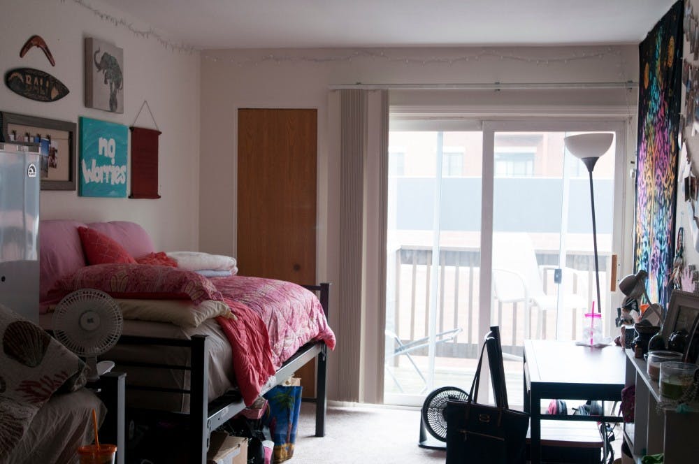 <p>A bedroom in an apartment on Sept. 4, 2015, at Haslett Arms Apartments, 145 Collingwood. Jack Stephan/The State News</p>