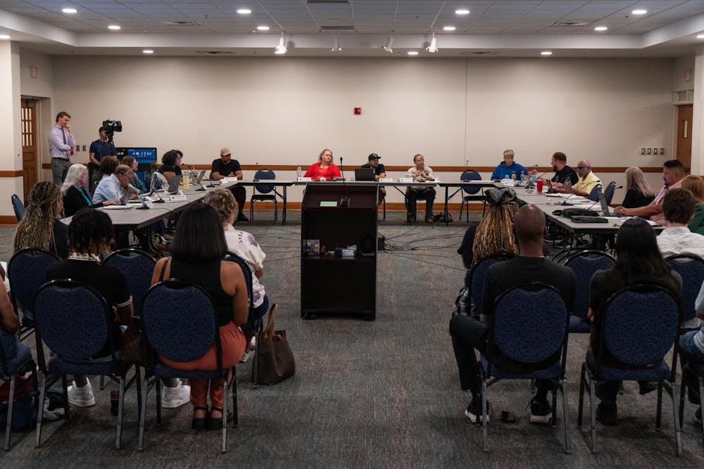 <p>Community members gather for an East Lansing Independent Police Oversight Commission (ELIPOC) meeting at the Hannah Community Center in East Lansing, Mich., on Aug. 5, 2026.</p>
