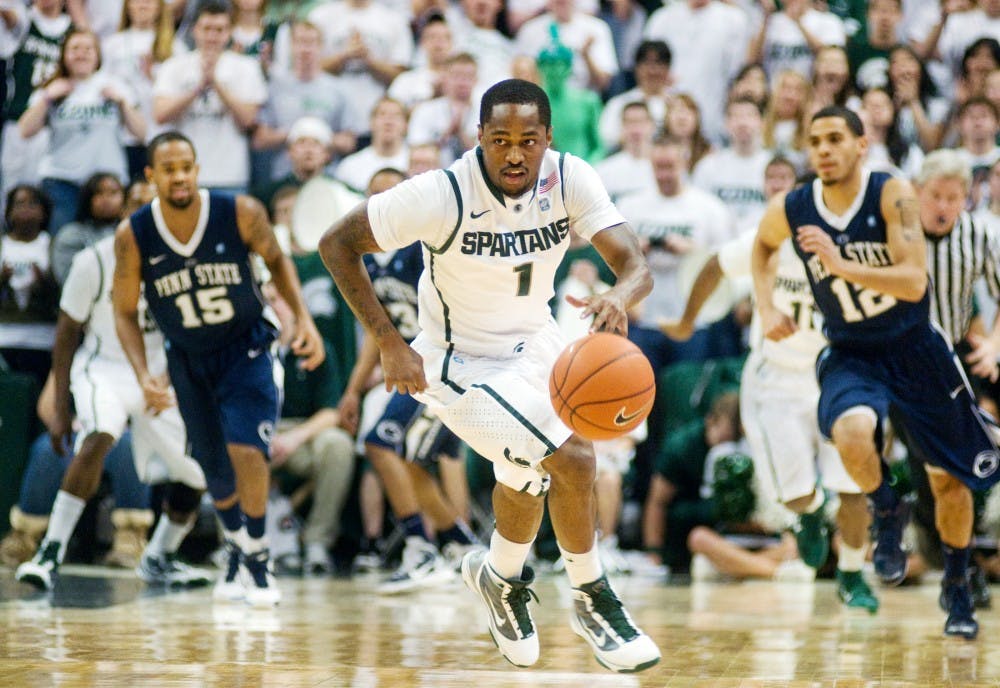	<p>Senior guard Kalin Lucas recovers a Penn State turnover in the first half of the men&#8217;s basketball game Thursday night. Lucas lead the team with 24 points in their 75-57 win over the Nittany Lions. H?l?ne Dryden/The State News</p>