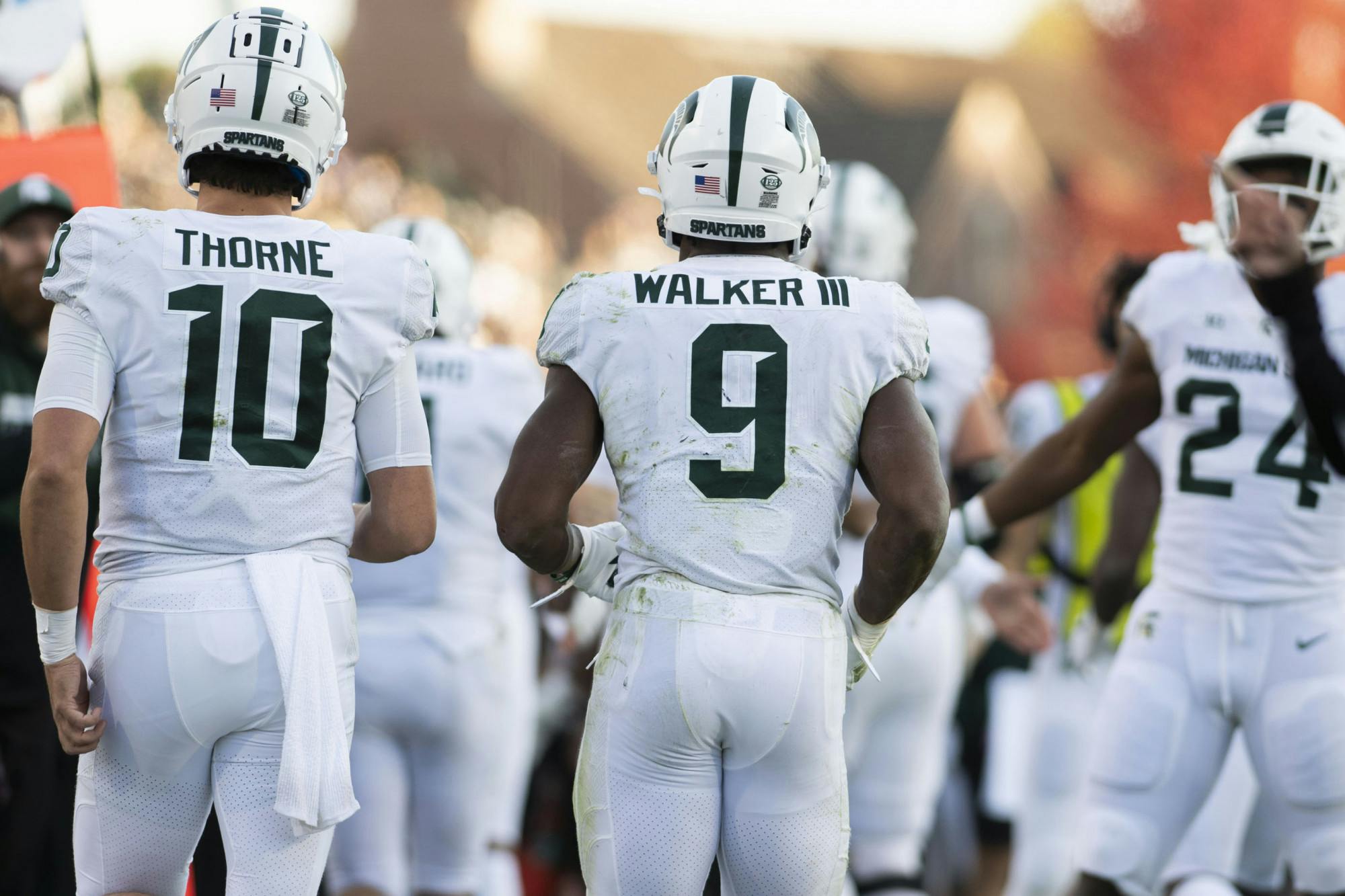 Thorne (10) and Walker (9) in the team's match against the Boilermakers. Nov. 6, 2021