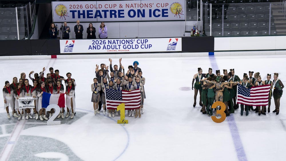 Forte of Boston, a U.S. team, wins first place at the Nations and Gold Cup for the Theater on Ice 2026 competition in the Munn Ice Arena in East Lansing, Mich., on April 26, 2026. 
