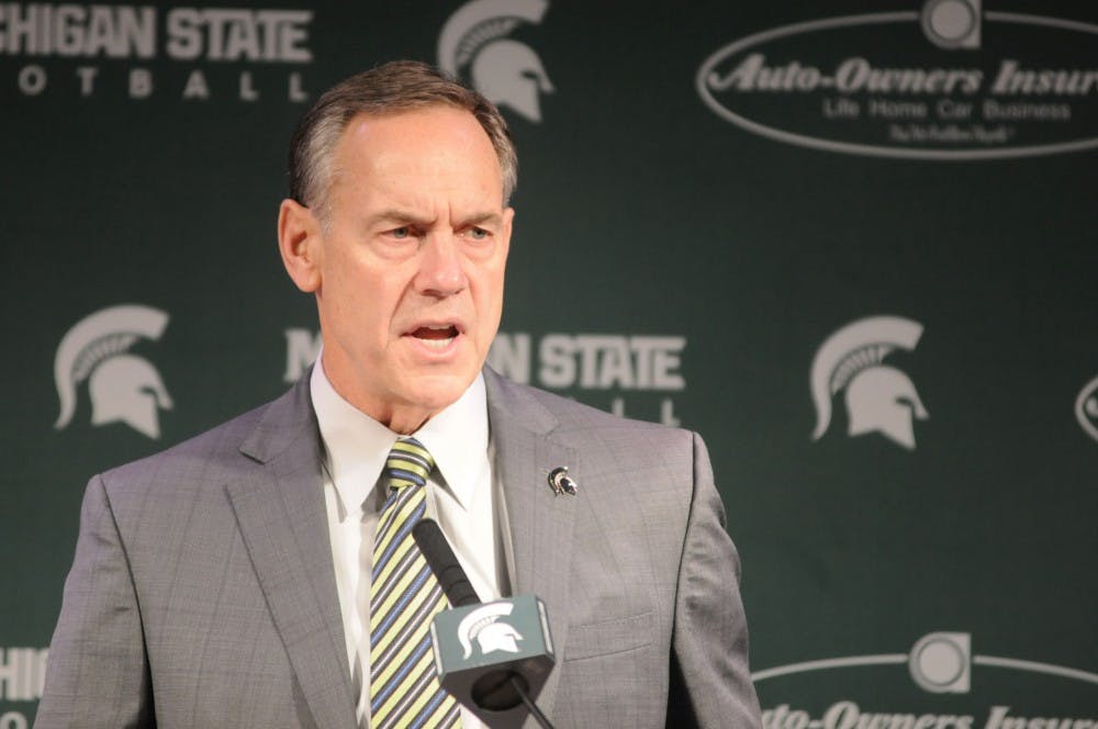 Head coach Mark Dantonio speaks to members of the media during a press conference on Jan. 15, 2016 at Spartan Stadium. Dantonio had a lot of good things to say about the Spartans and the new recruits for next years football season.