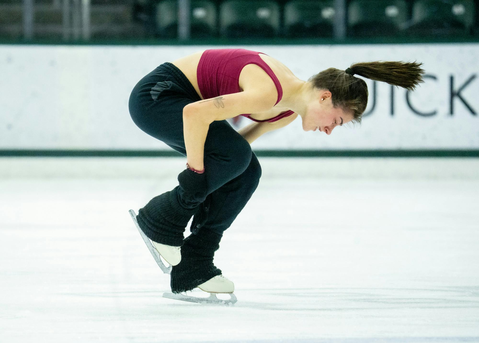 <p>Physiology freshman Baleigh Costello practices ahead of the Midwest Sectional Qualifying Competition next week at Munn Ice Arena on Nov. 6, 2022. </p>