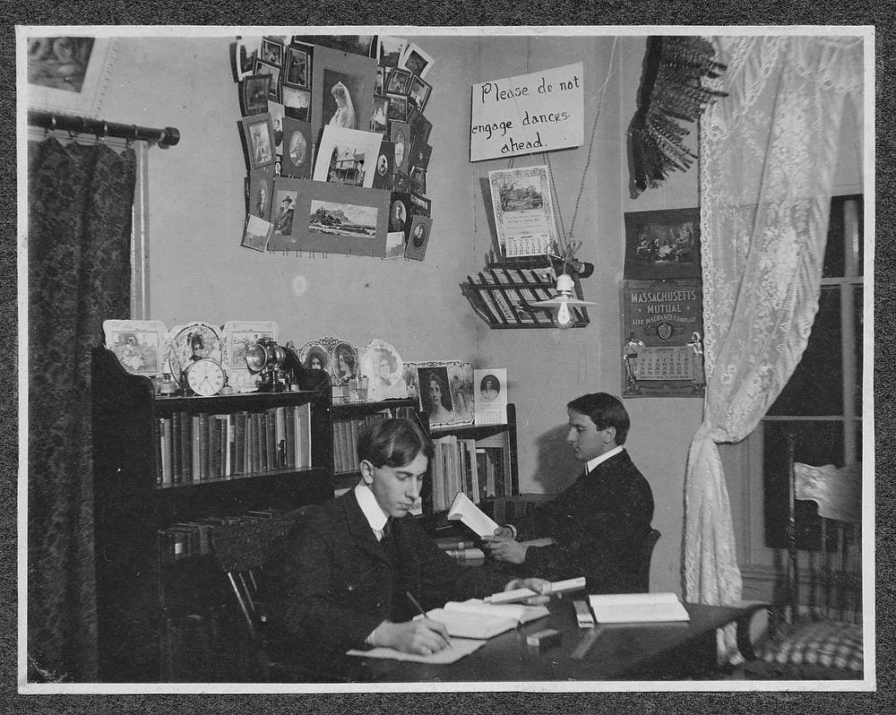 	<p>Williams Hall pictured from the early 1900&#8217;s originally located near the <span class="caps">MSU</span> Museum. The Hall later burned down in 1919 and has since been rebuilt. Photo courtesy of <span class="caps">MSU</span> Archives</p>