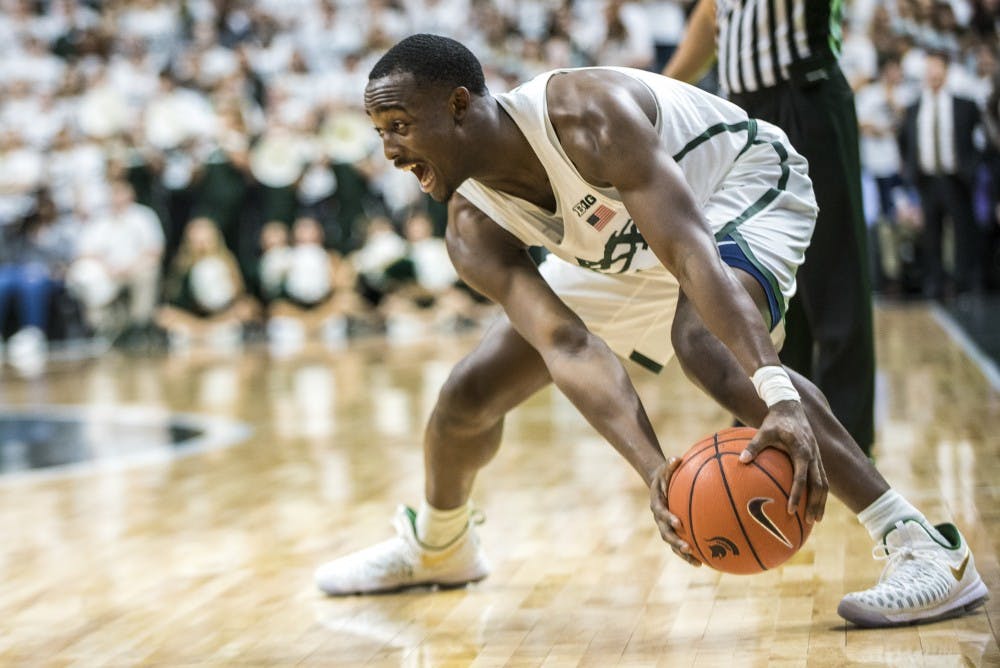 Junior guard Lourawls Nairn Jr. (11) looks for a pass during the men's basketball game against Minnesota on Jan. 11, 2017 at Breslin Center. The Spartans defeated the Golden Gophers, 65-47.