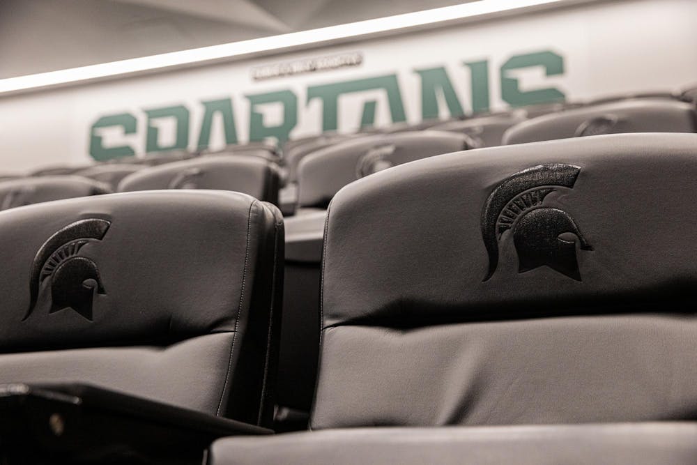<p>A large conference room inside of the Skandalaris Football building in East Lansing, Mich., on Aug. 6, 2026.</p>
