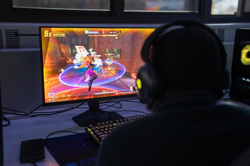 MSU student playing Marvel Rivals in the MSU Alienware lounge at the Communications, Arts & Sciences building in East Lansing, on March 26 2026.