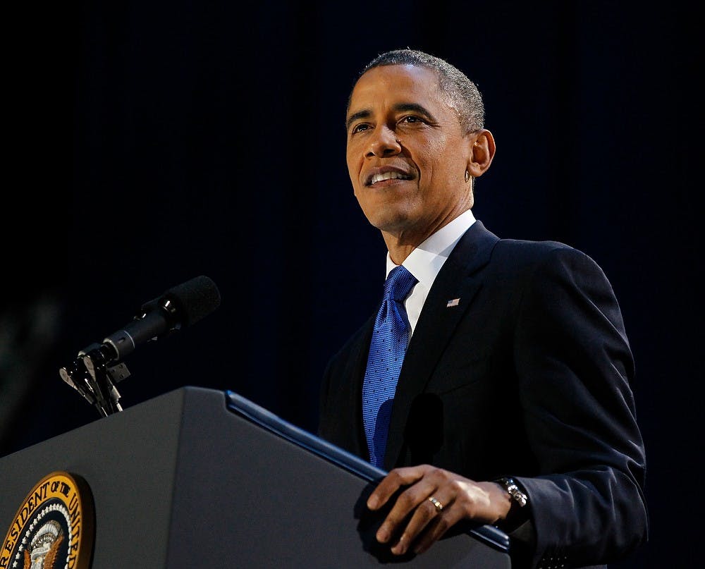 	<p>President Barack Obama speaks to supporters at his election-night headquarters as he celebrates his re-election on Wednesday, November 7, 2012, in Chicago, Ill. (Brian Cassella/Chicago Tribune/MCT)</p>