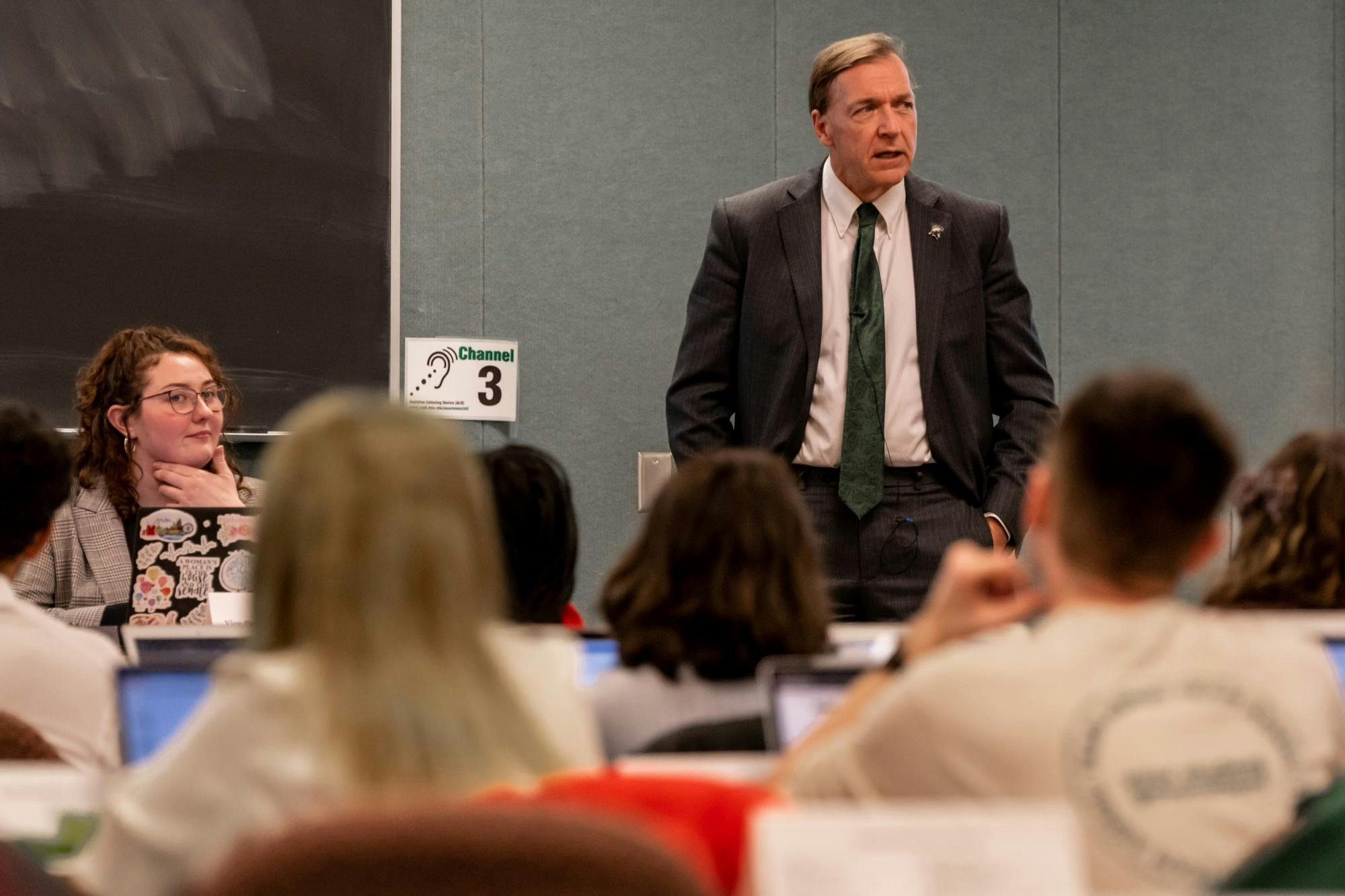 MSU President Samuel L. Stanley Jr. speaks during an ASMSU general assembly meeting in the MSU International Center on January 16, 2019. 