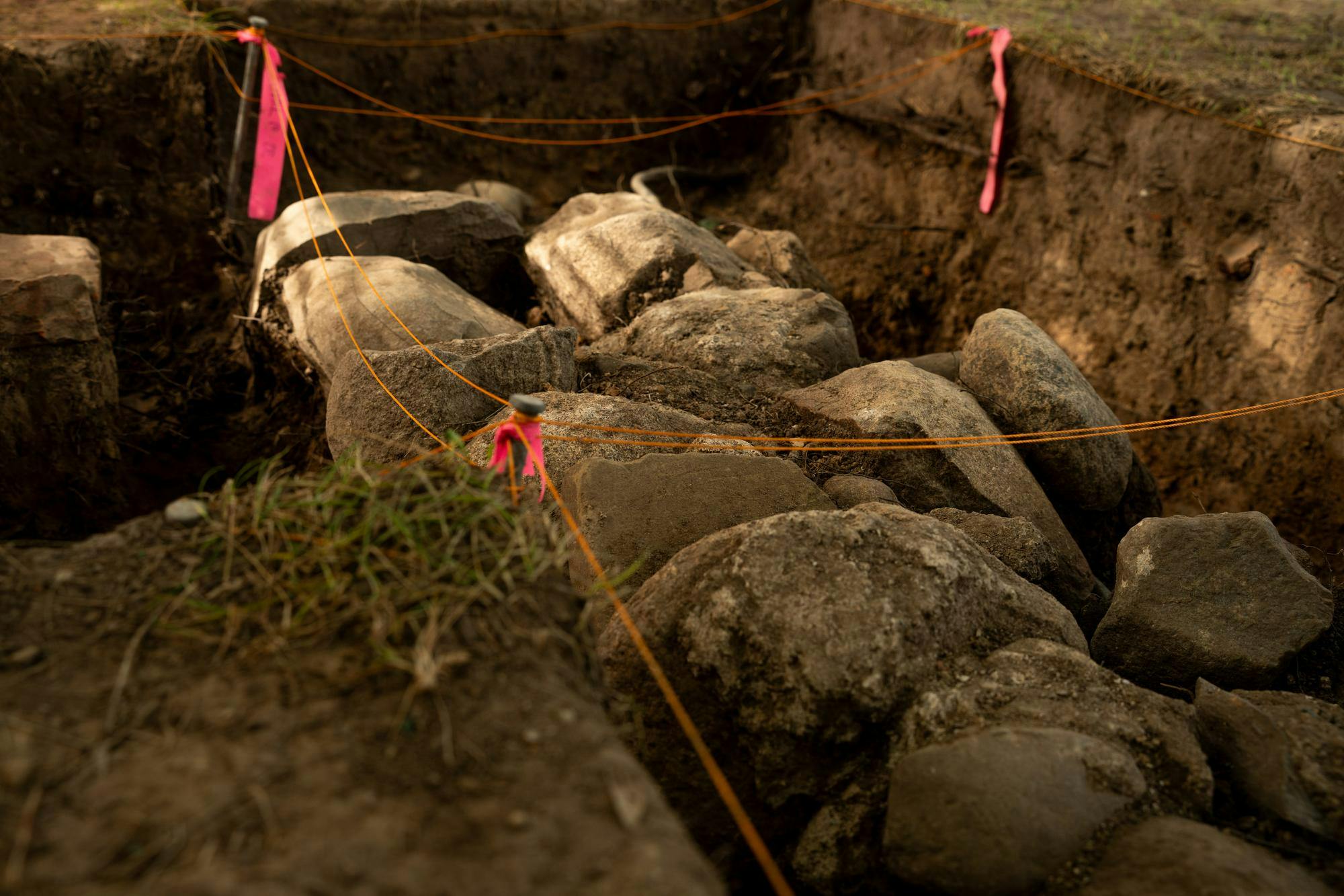 The foundation of Michigan State University's original observatory observatory was uncovered during an excavation on campus, just west of Mayo Hall, shown on July 9, 2024. 