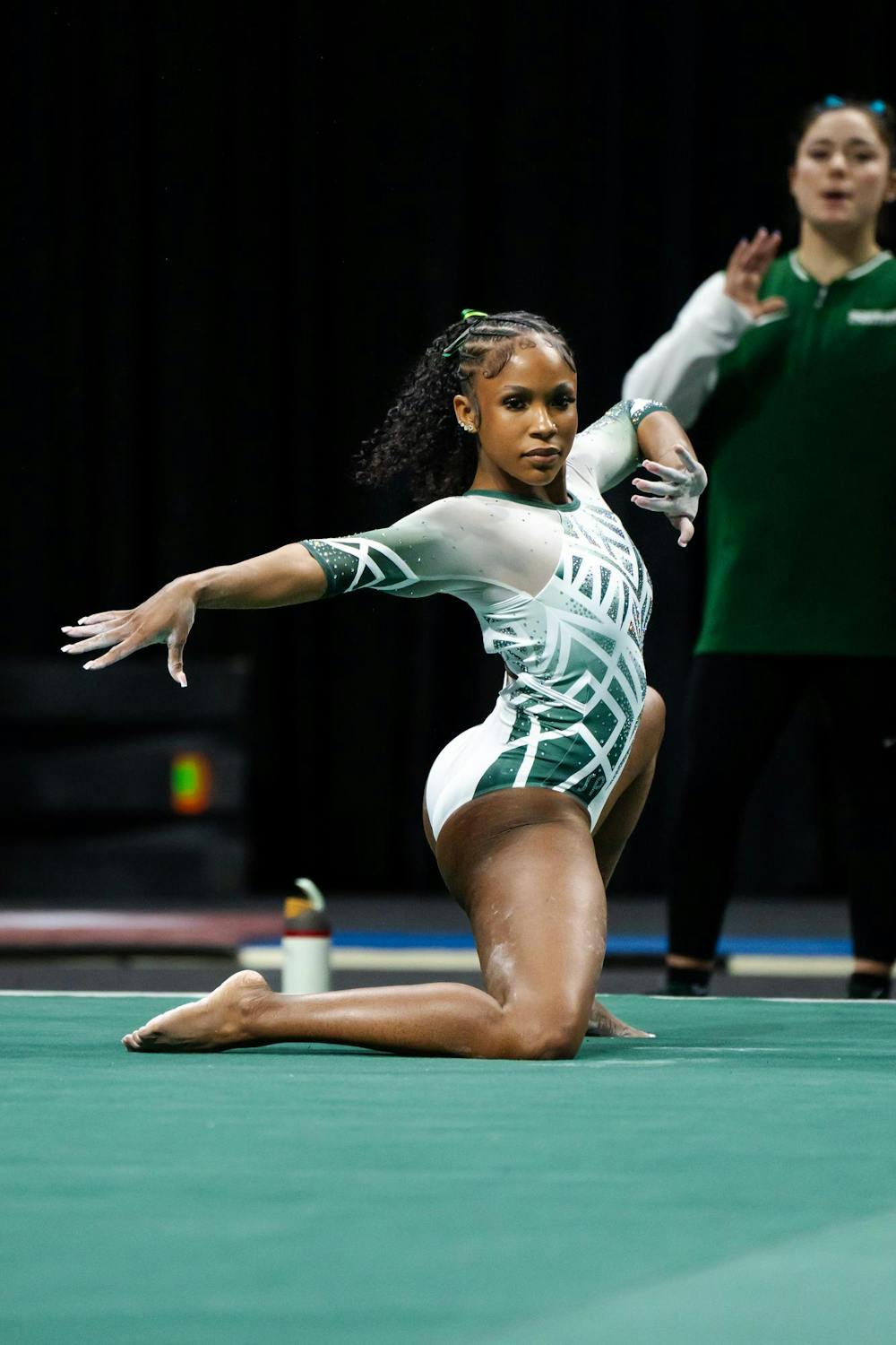 <p>Michigan State junior all-around gymnast Nikki Smith competes on floor during the meet against the University of Michigan at the Breslin Center on Jan. 17, 2025.</p>