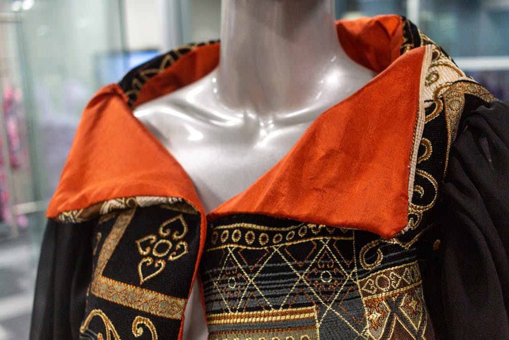 <p>Fashion designs by then-MSU student Mikayla Frick on display in the MSU Digital Scholarship Lab on Nov. 14, 2019. </p>
