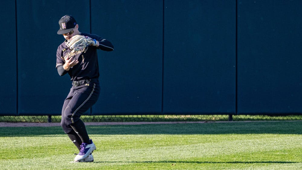 Northwestern senior outfielder Preston Knott (1) thrpws the ball back to the base at MSU Jeff Ishiba Field on April 11, 2025.
