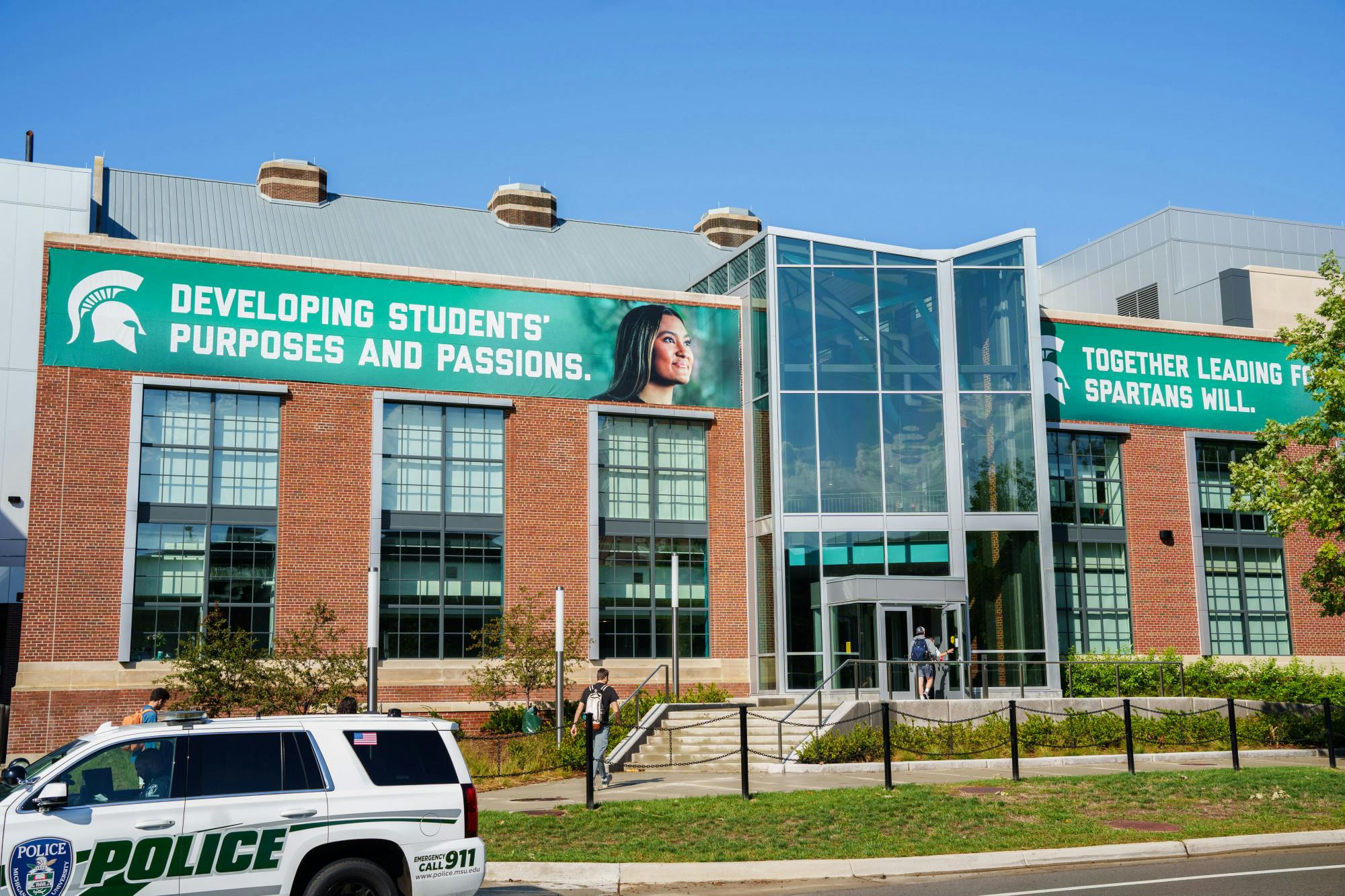 The front entrance to the Michigan State University STEM Teaching and Learning Facility, photographed on Sept. 21, 2022.