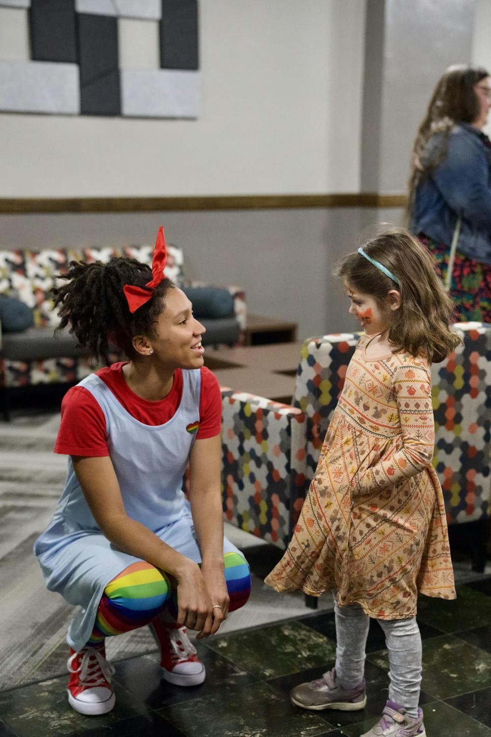 <p>Senior theatre major, Meleah Acuff who plays Faith in "What If Wilhelmina" interacts with the audience after performance in MSU Auditorium March 16, 2024.</p>