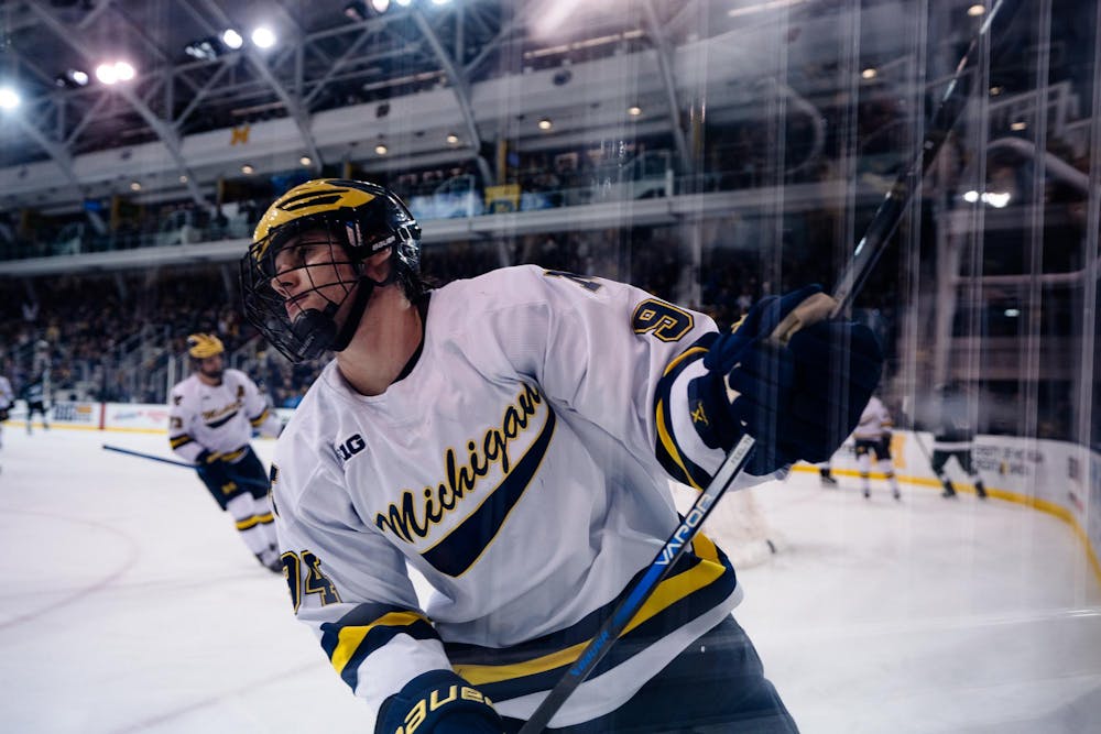 <p>University of Michigan senior forward Mark Estapa (94) skates down the ice at Yost Ice Arena in Ann Arbor, Michigan on Jan. 17, 2025. The University of Michigan took a 3-2 win over the Spartans during their first matchup of the season.</p>