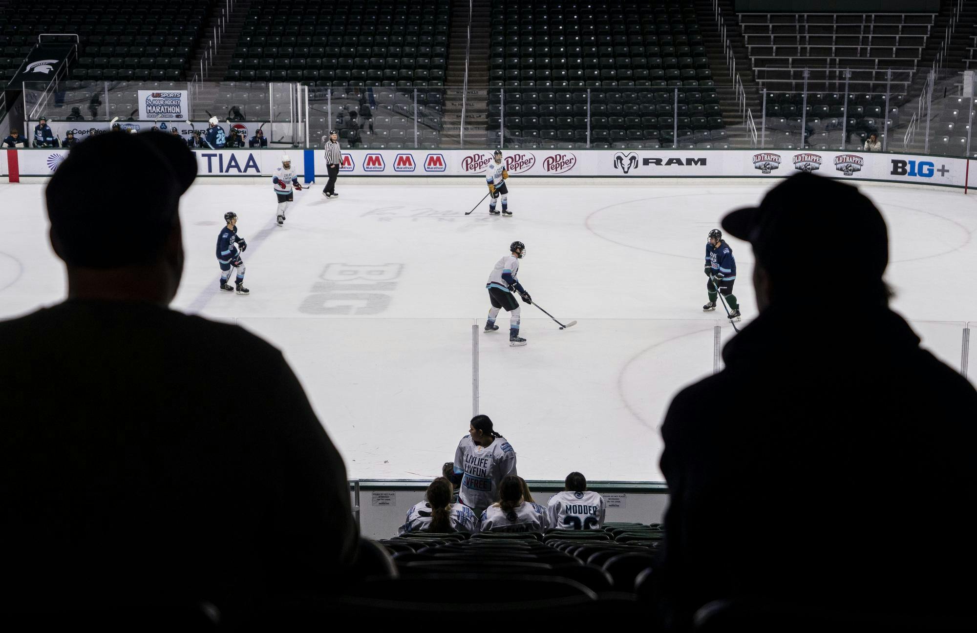 <p>Fans watch community members participate in the 24 hour hockey game at the Munn Ice Arena in East Lansing, Mich., on April 19 2026.</p>