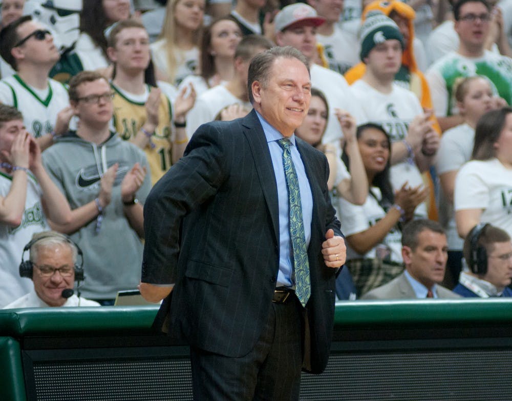 Head coach Tom Izzo during the first half of the game on Feb. 28, 2016 at the Breslin Center.  The Spartans defeated the Nittany Lions 88-57. 