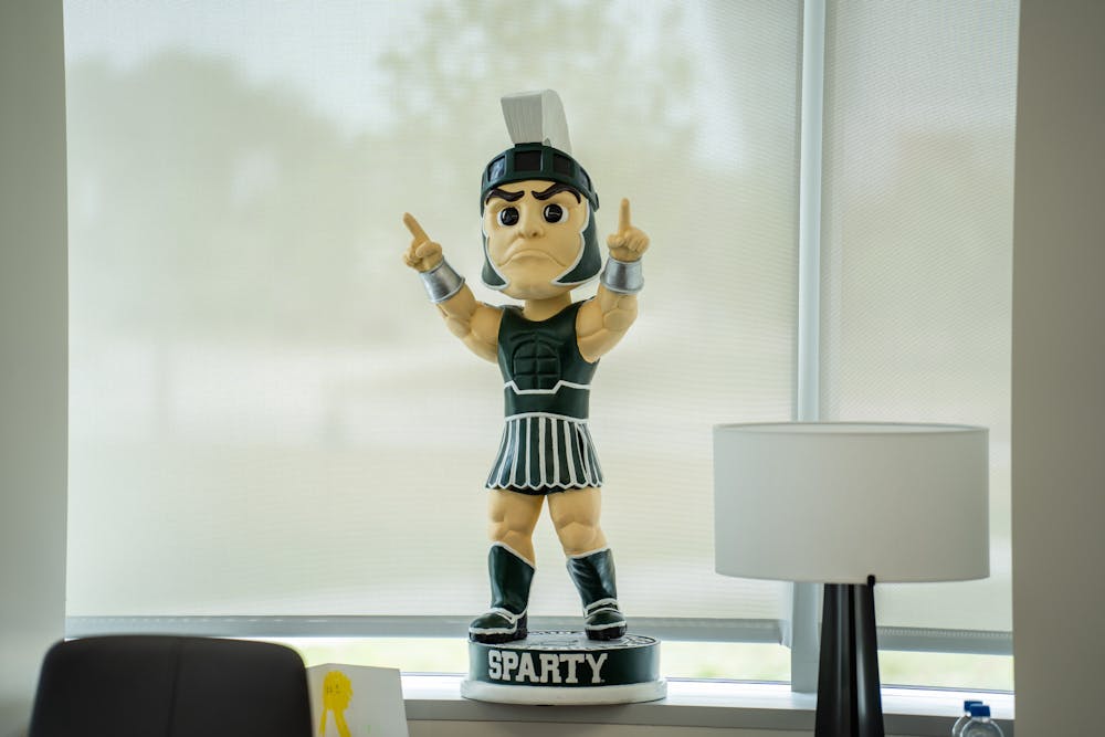 A Sparty statue in Coach Adam Nightingale's office. MSU Hockey provided a tour of the Munn Addition on June 20, 2022.