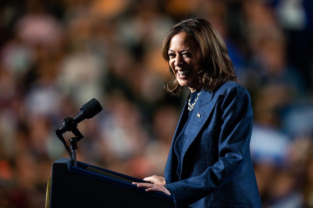 <p>Vice President Kamala Harris speaks at her presidential campaign rally on Michigan State University's campus in East Lansing, Michigan, on Nov. 3, 2024. Vice President Harris' rally at MSU demonstrates this election cycle's focus on young voters and battleground states like Michigan.</p>