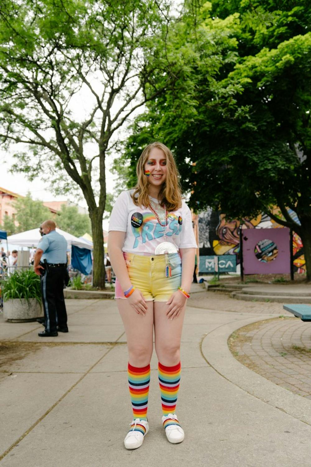 <p>Angela Demas, an Okemos High School student, attends Pride in Old Town on Saturday, June 15, 2019.</p>