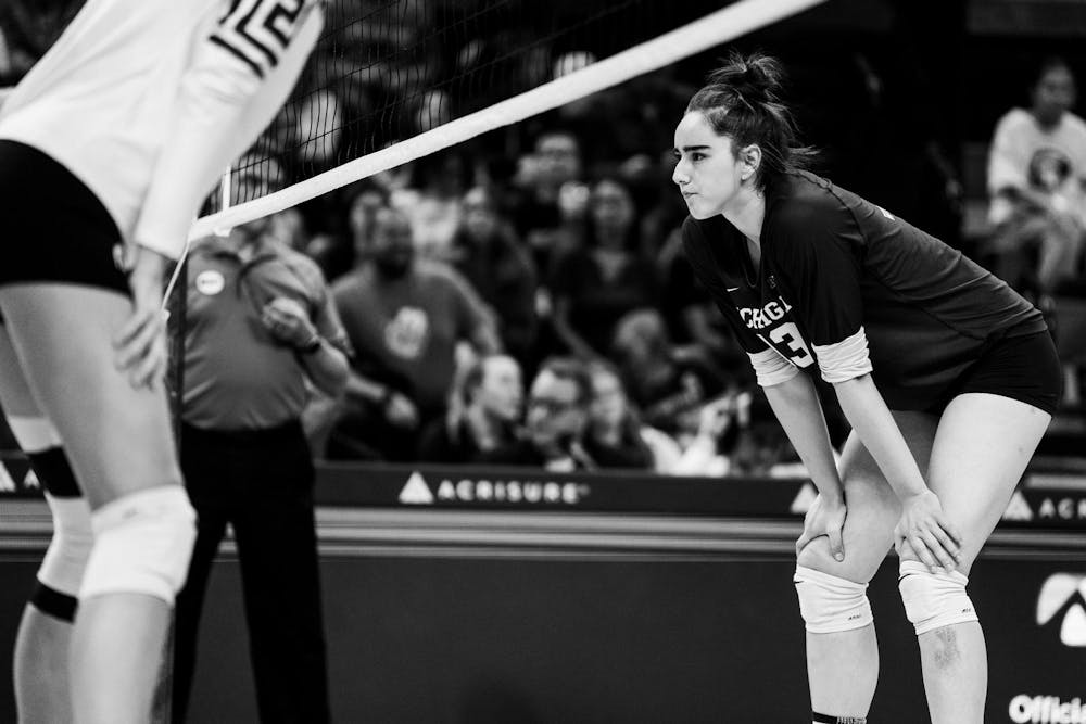 University of Michigan sophomore opposite hitter Valentina Vaulet (13) prepares to receive Michigan State's serve at the Breslin Center on Nov. 15, 2024.