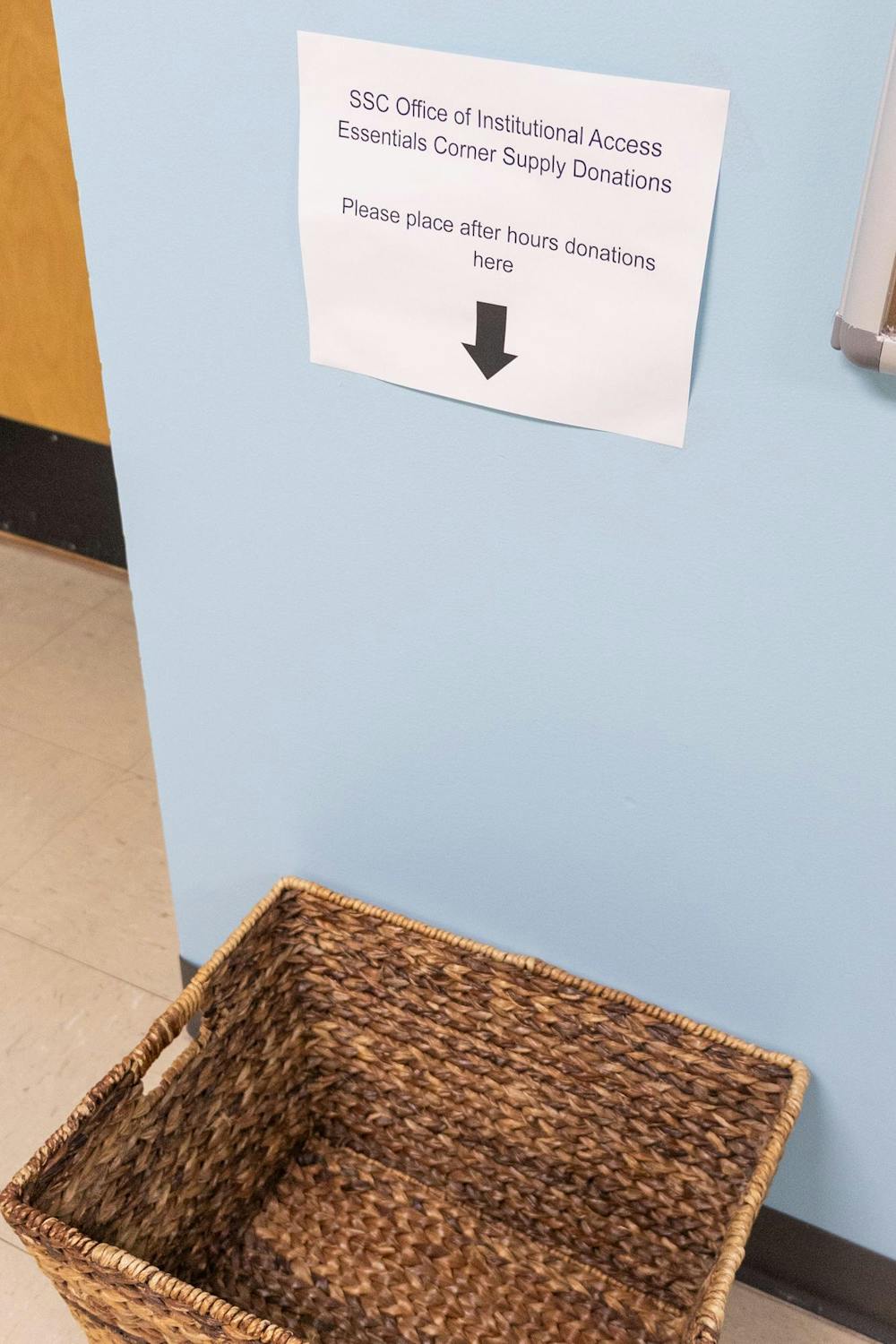<p>A donation bin outside of Berkey Hall room 442 sits on the ground in East Lansing, Mich., on Wednesday, Sept. 9, 2026.</p>