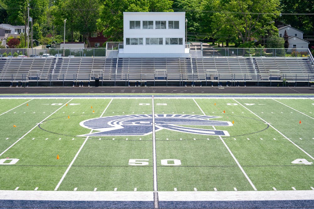 The football field at East Lansing High School on May 24, 2024.