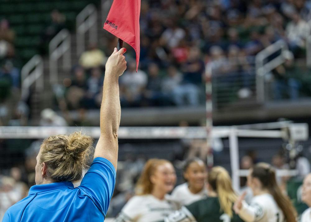 Ref raises a red flag at the Breslin Center In East Lansing, MI on Sunday Sep. 27th, 2026