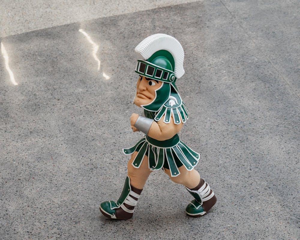 <p>Michigan State University's Sparty takes a walk to interact with students in the new Student Recreation and Wellness Center during the open house in East Lansing, MI on April 15, 2026.</p>