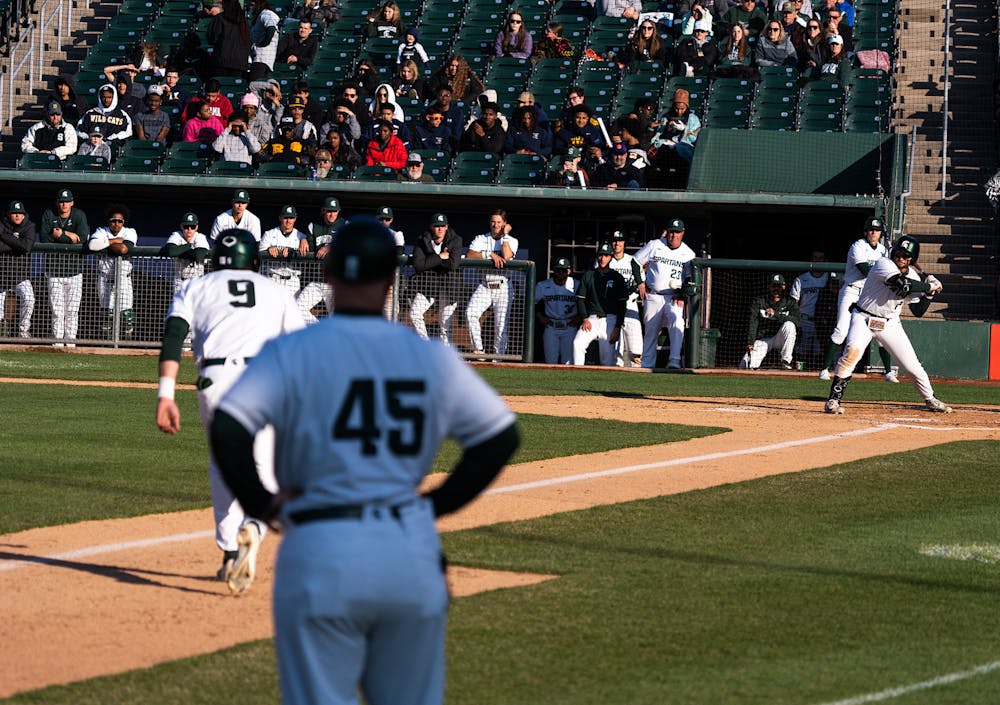 <p>Bases loaded, MSU at bat eyeing another run at Jackson Field on April 7, 2023.</p>