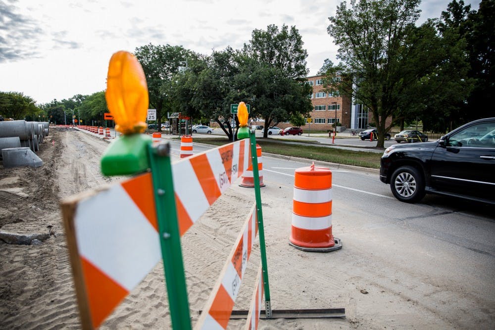 <p>Road construction is seen near Brody Hall on Aug. 25 in East Lansing. (Sylvia Jarrus/The State News)</p>