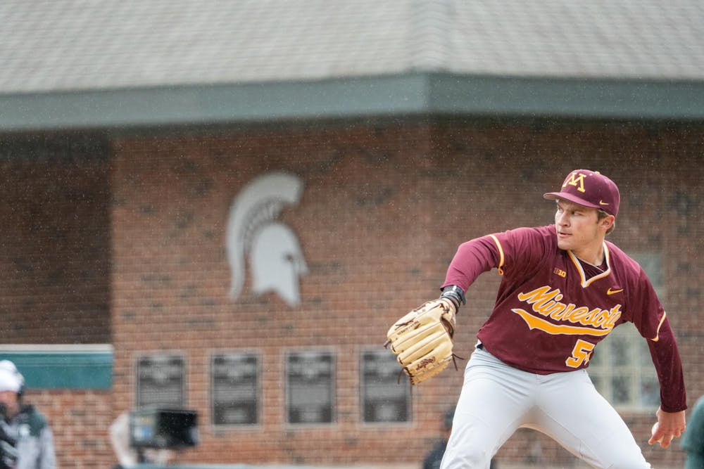 <p>Minnesota sophomore pitcher Will Whelan (54) pitches the ball at McLane Stadium on May 17, 2025. The Spartans won 11-10 in a walk-off home run in the ninth inning to close the series.</p>